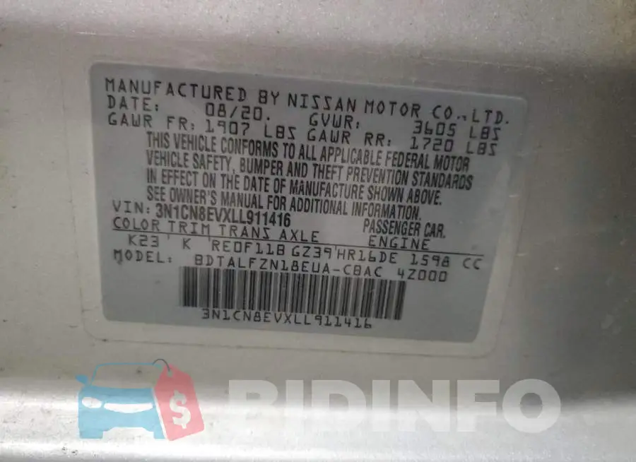 3N1CN8EVXLL911416 Photo# 10