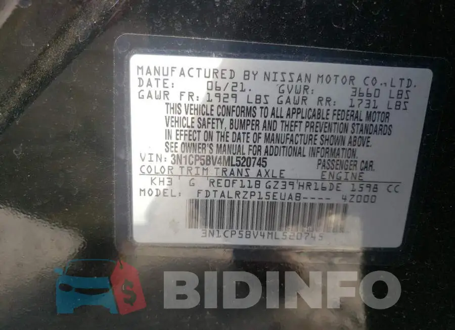 3N1CP5BV4ML520745 Photo# 12