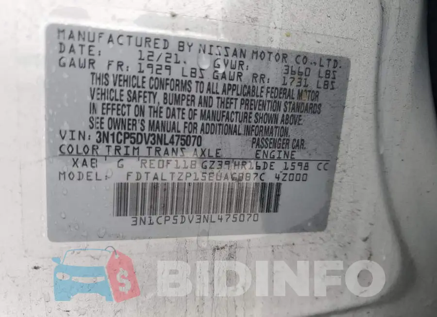 3N1CP5DV3NL475070 Photo# 14