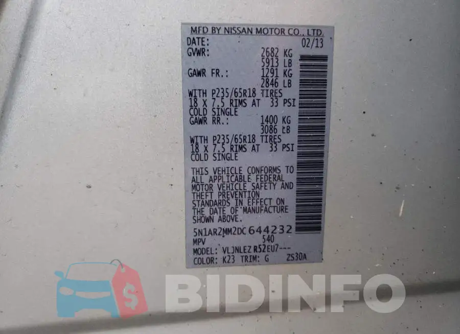 5N1AR2MM2DC644232 Photo# 12