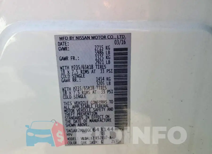5N1AR2MN4GC643144 Photo# 10