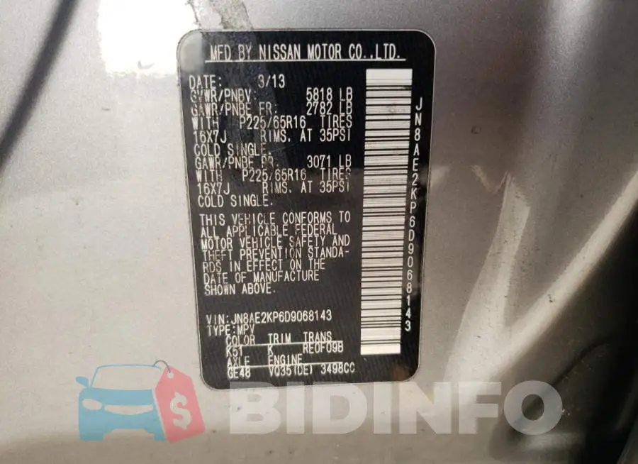 JN8AE2KP6D9068143 Photo# 13