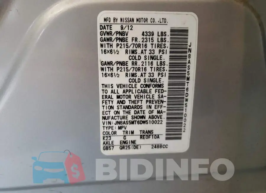JN8AS5MT6DW510022 Photo# 10