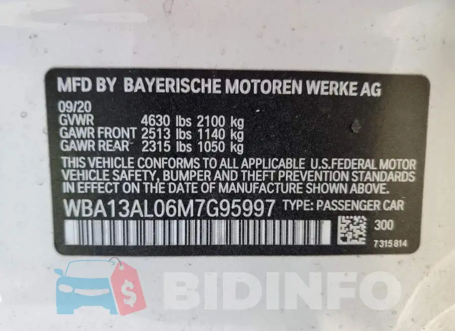 WBA13AL06M7G95997 Photo# 12