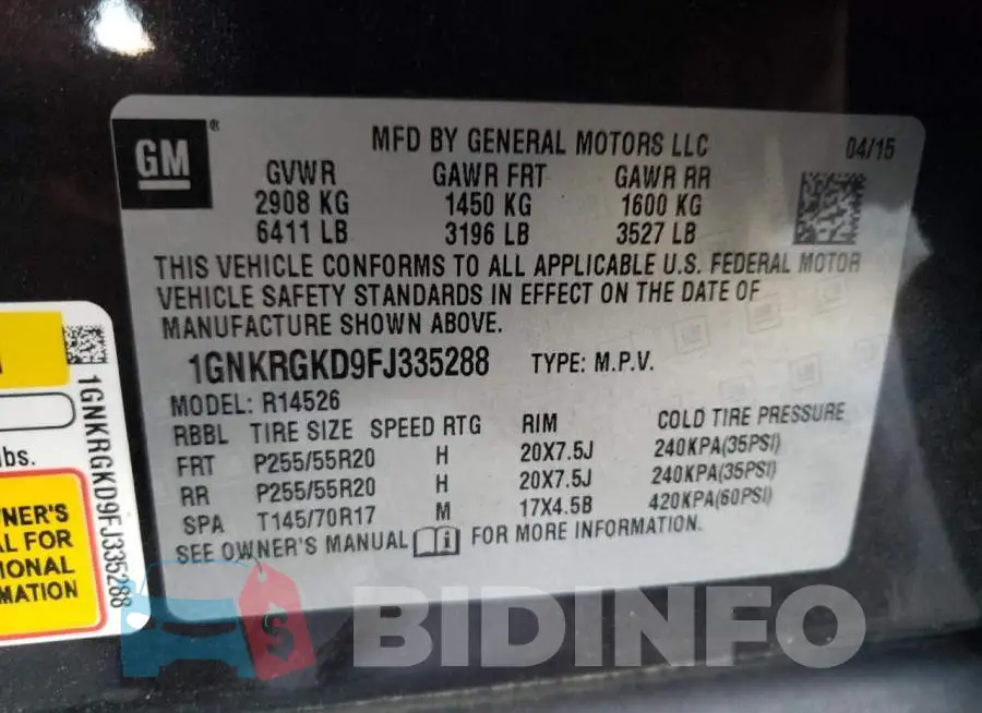 1GNKRGKD9FJ335288 Photo# 10