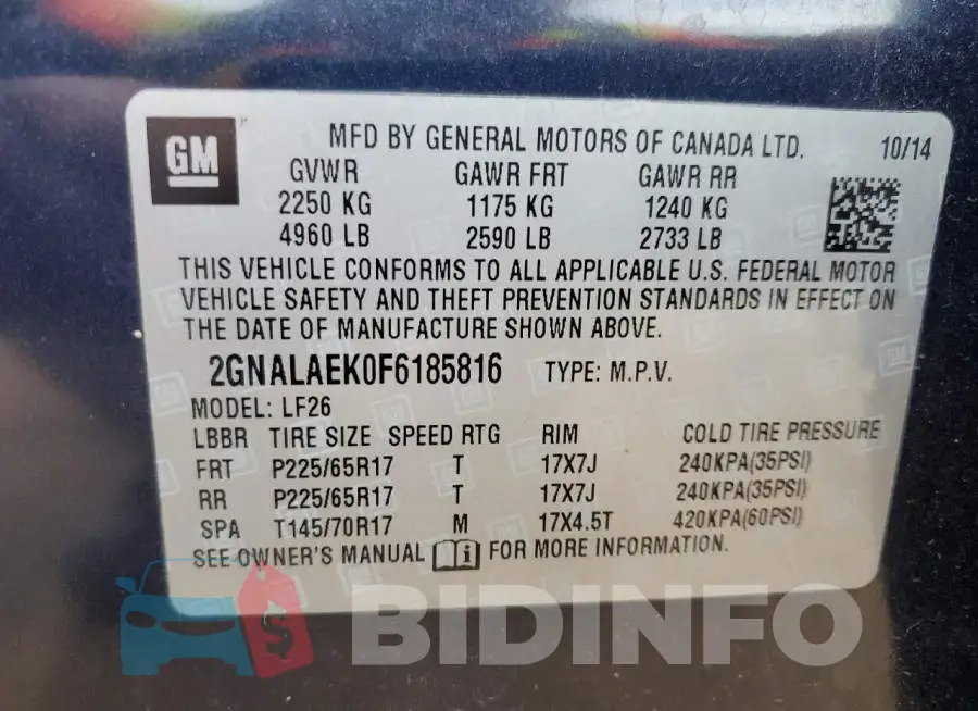 2GNALAEK0F6185816 Photo# 13