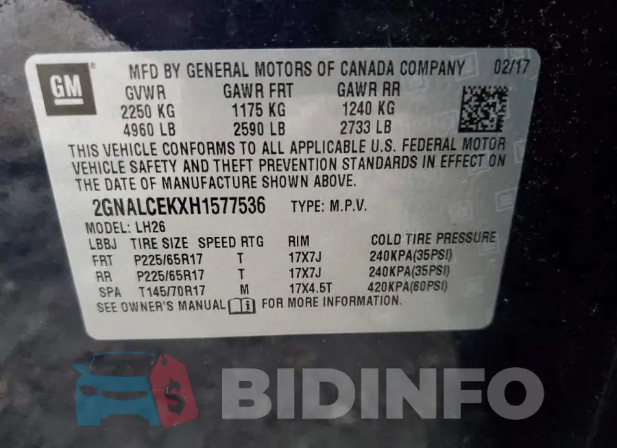 2GNALCEKXH1577536 Photo# 13