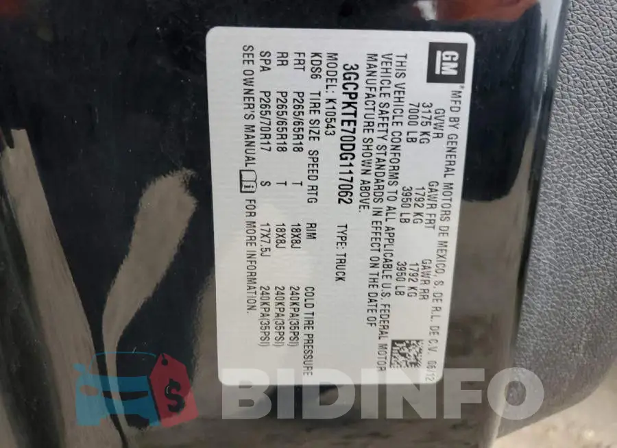 3GCPKTE70DG117062 Photo# 12
