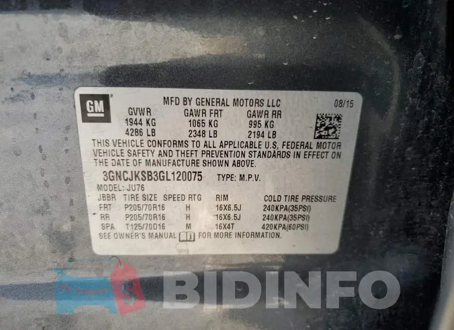 3GNCJKSB3GL120075 Photo# 12