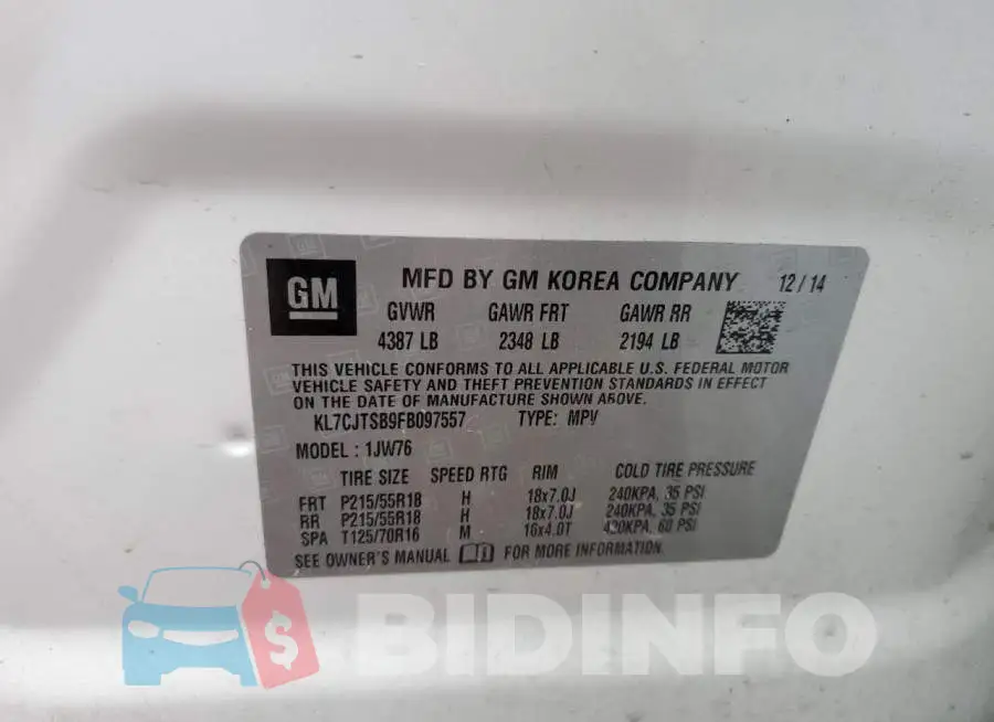 KL7CJTSB9FB097557 Photo# 13