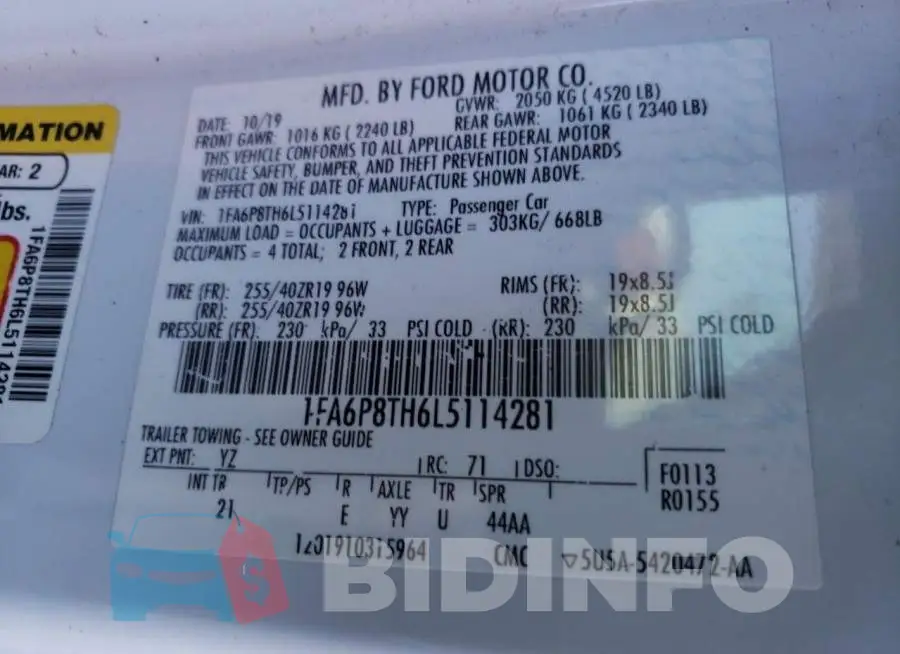 1FA6P8TH6L5114281 Photo# 12