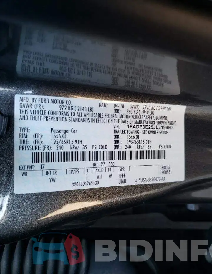 1FADP3E25JL319960 Photo# 12