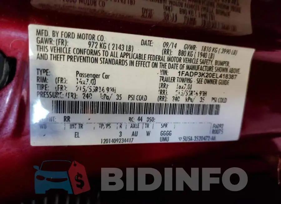 1FADP3K20EL418387 Photo# 10