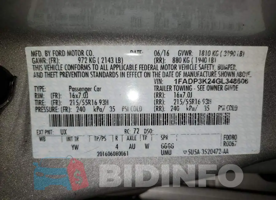 1FADP3K24GL348606 Photo# 10