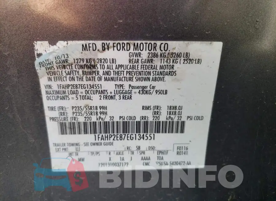 1FAHP2E87EG134551 Photo# 10