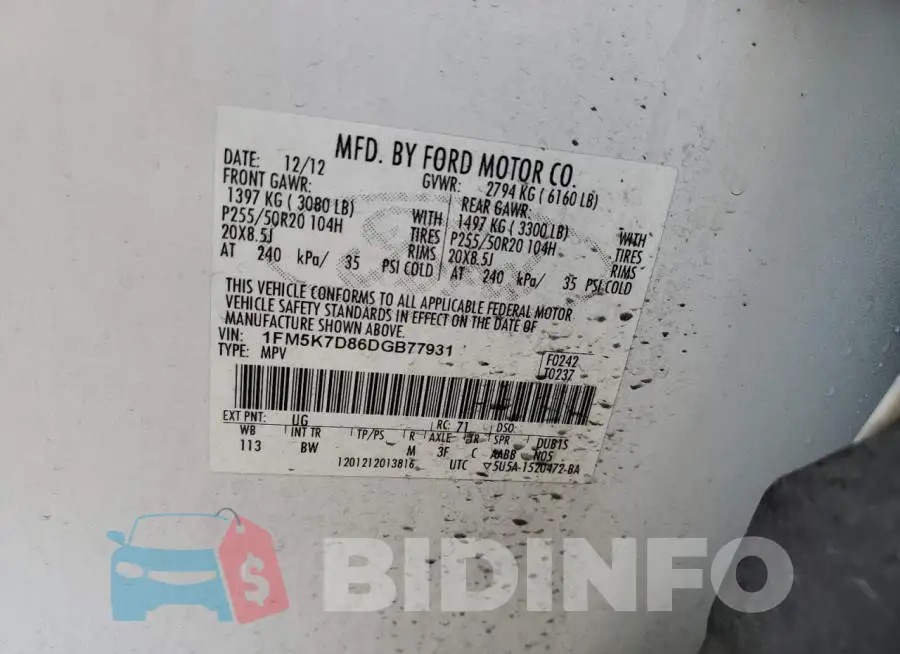 1FM5K7D86DGB77931 Photo# 13