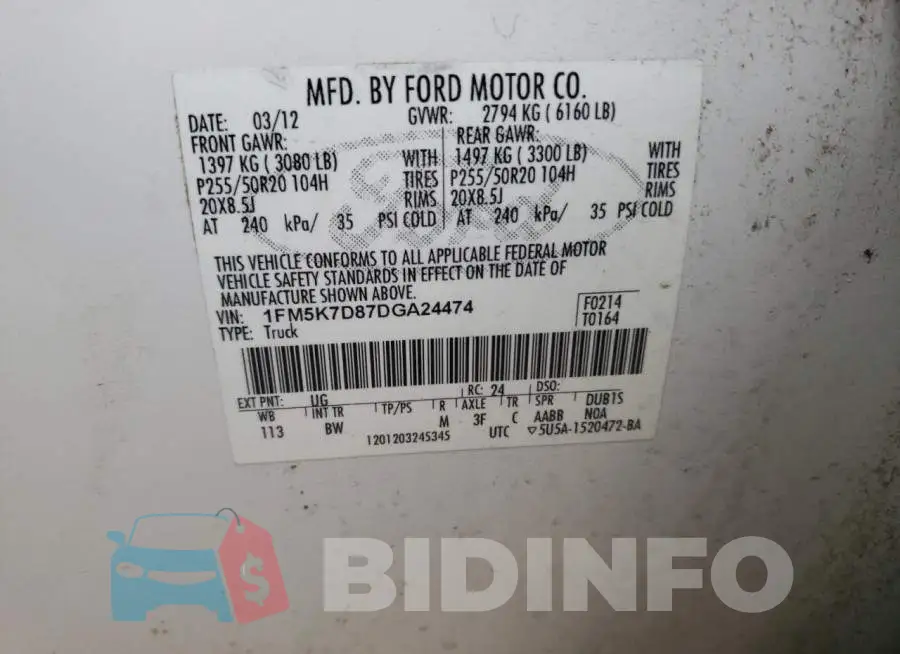 1FM5K7D87DGA24474 Photo# 13