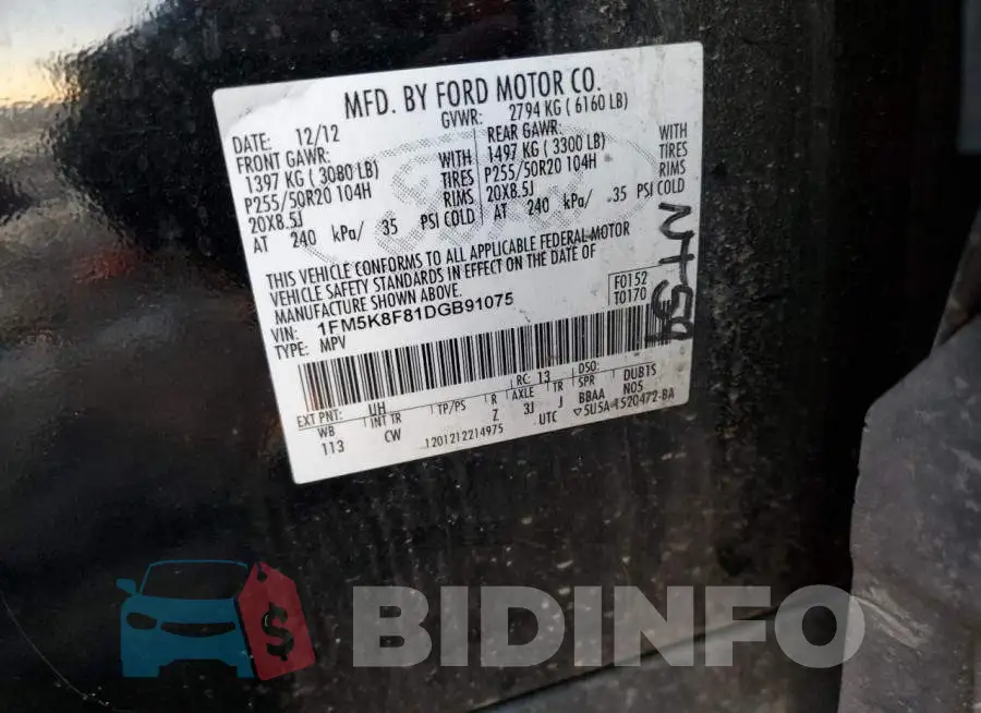 1FM5K8F81DGB91075 Photo# 10