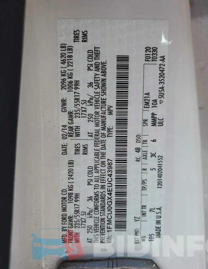1FMCU0GX4EUC43987 Photo# 13