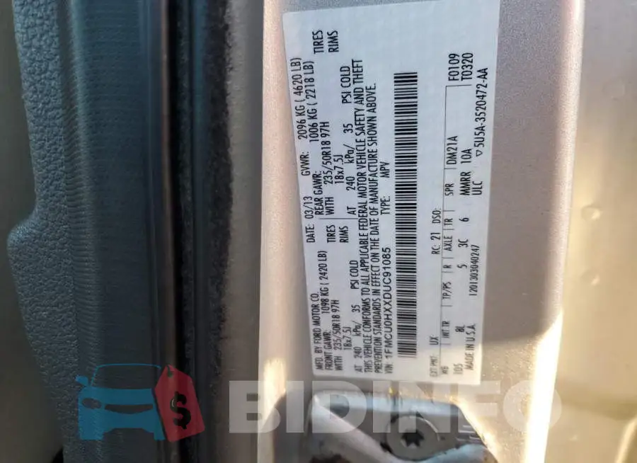 1FMCU0HXXDUC91085 Photo# 13