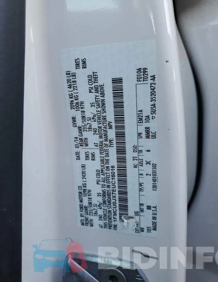 1FMCU0JX7EUC16016 Photo# 12