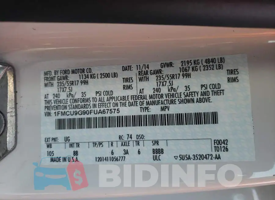 1FMCU9G90FUA67575 Photo# 10