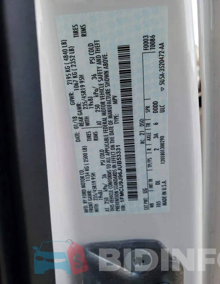 1FMCU9J96JUB53331 Photo# 13