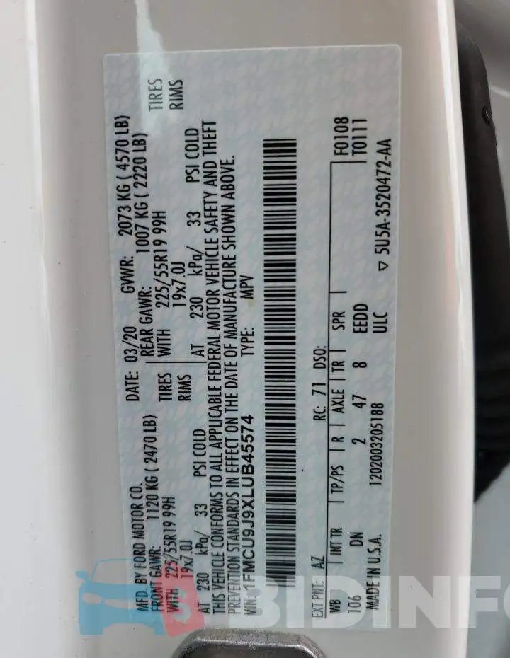 1FMCU9J9XLUB45574 Photo# 13