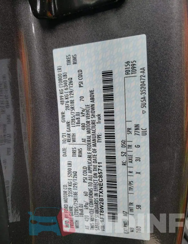 1FT8W2BTXNEC85711 Photo# 10
