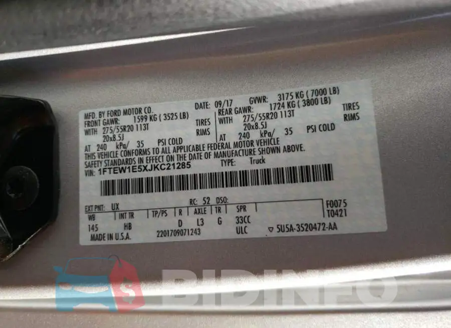 1FTEW1E5XJKC21285 Photo# 10