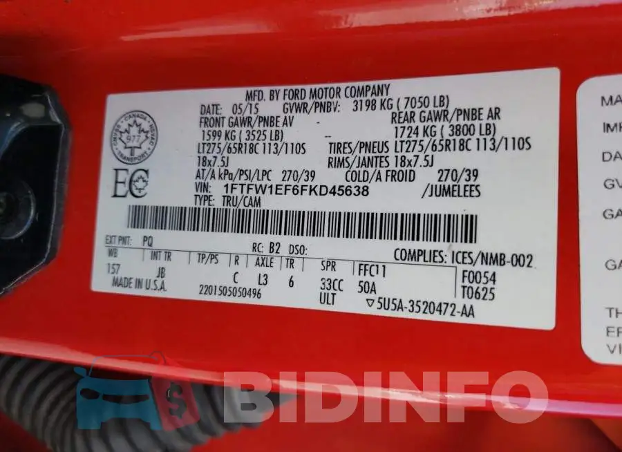 1FTFW1EF6FKD45638 Photo# 10