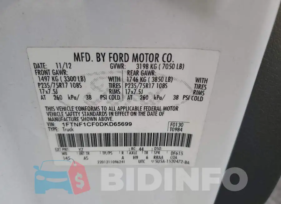 1FTNF1CF0DKD65699 Photo# 10