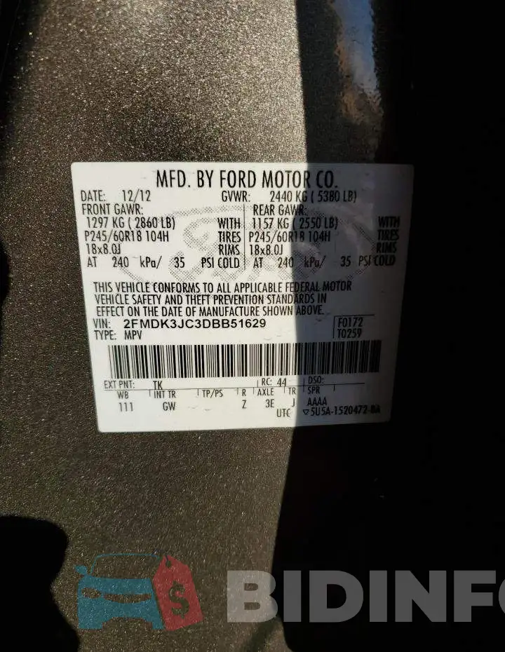 2FMDK3JC3DBB51629 Photo# 13