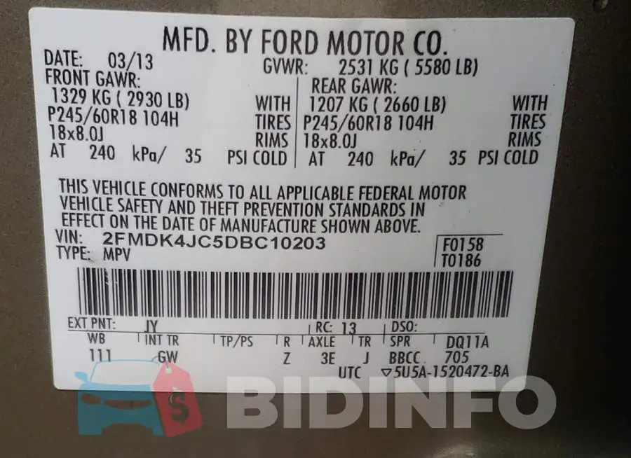 2FMDK4JC5DBC10203 Photo# 13