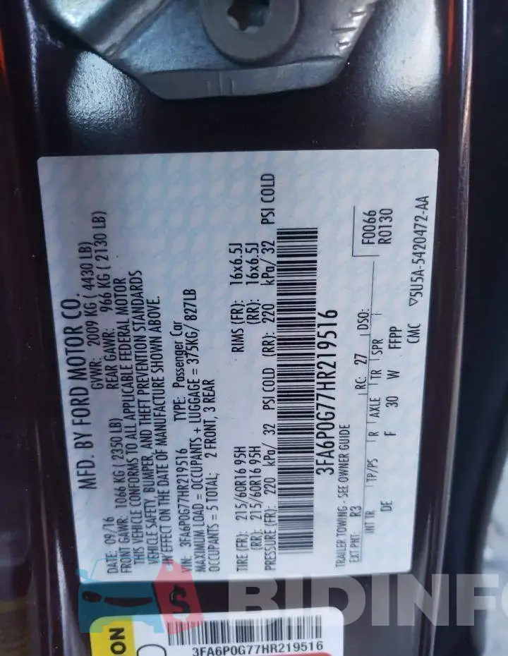 3FA6P0G77HR219516 Photo# 12