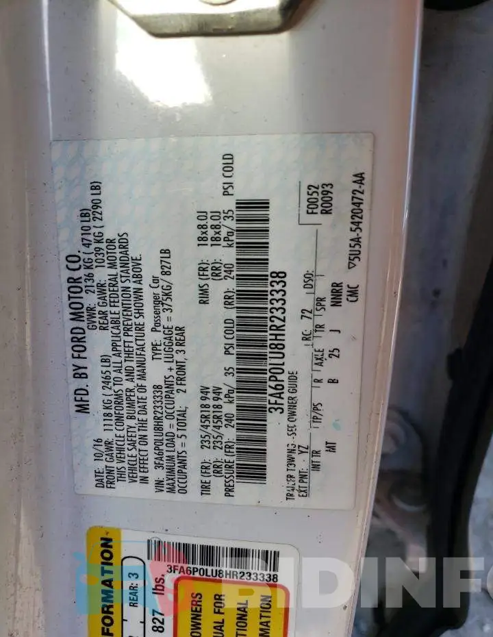 3FA6P0LU8HR233338 Photo# 10