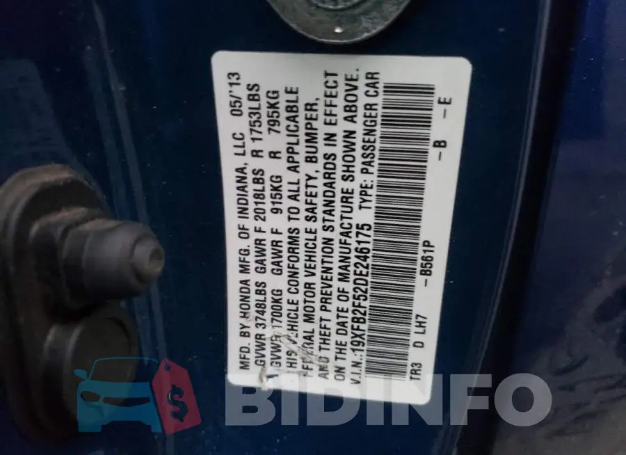 19XFB2F52DE246175 Photo# 13