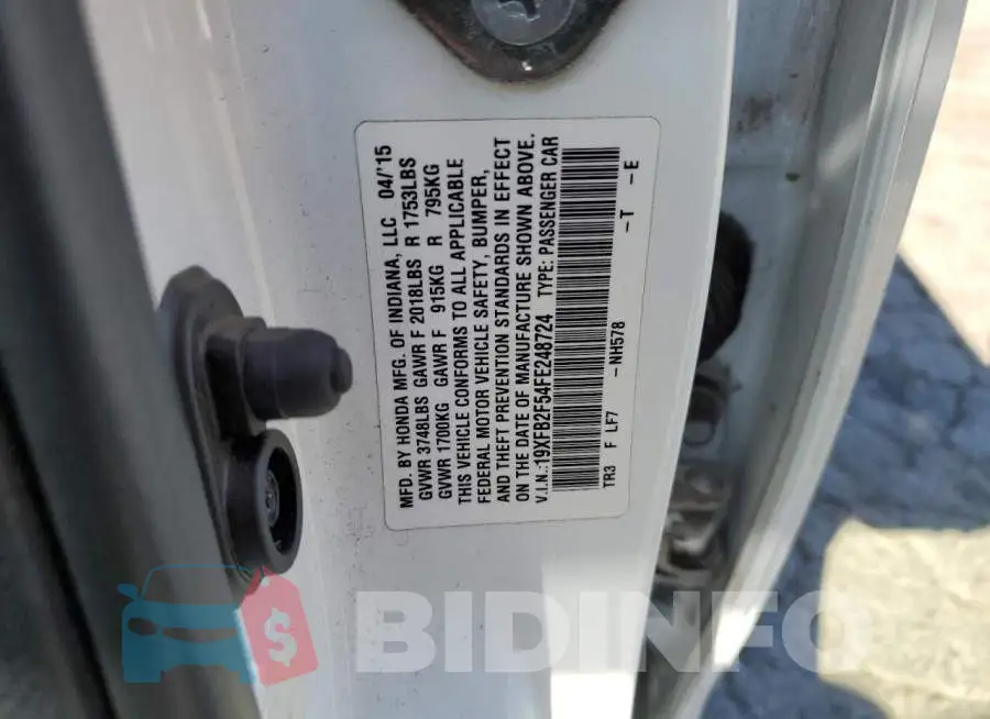 19XFB2F54FE248724 Photo# 10