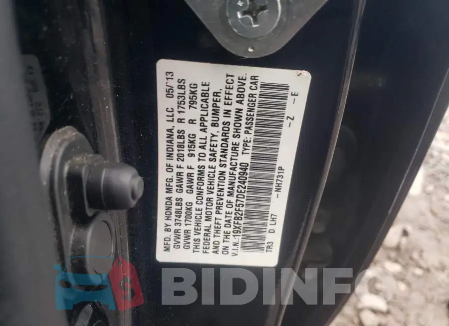 19XFB2F57DE240940 Photo# 13