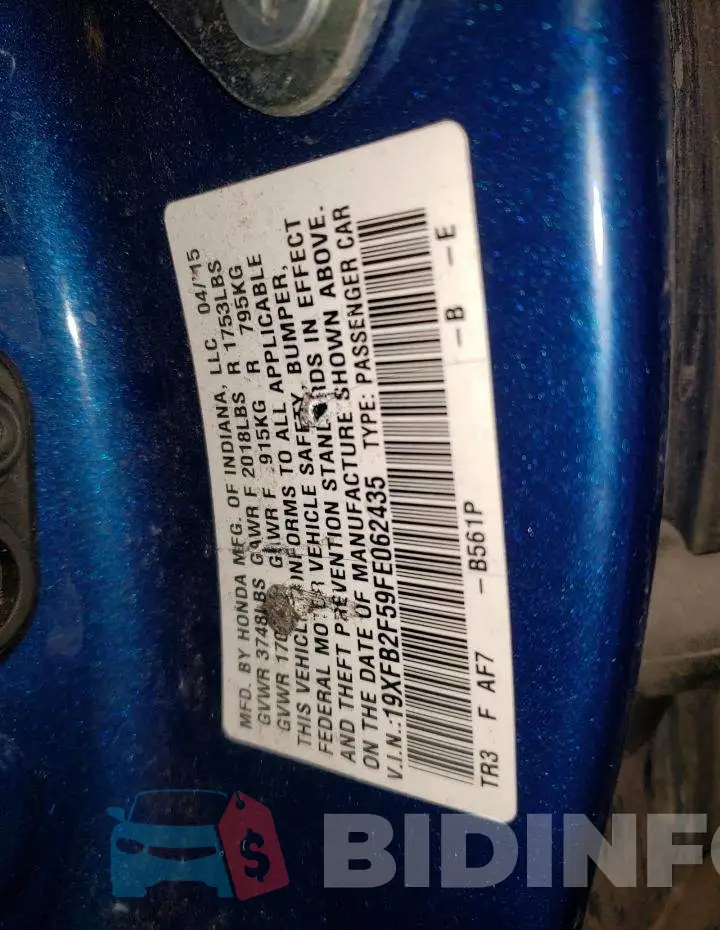 19XFB2F59FE062435 Photo# 10