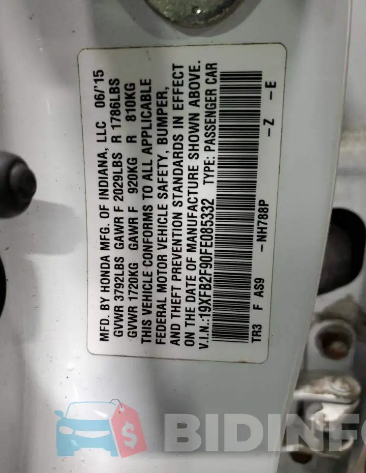 19XFB2F90FE085332 Photo# 10