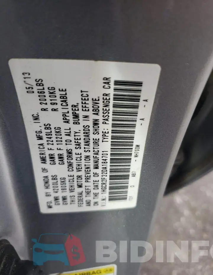 1HGCR2F32DA184701 Photo# 10
