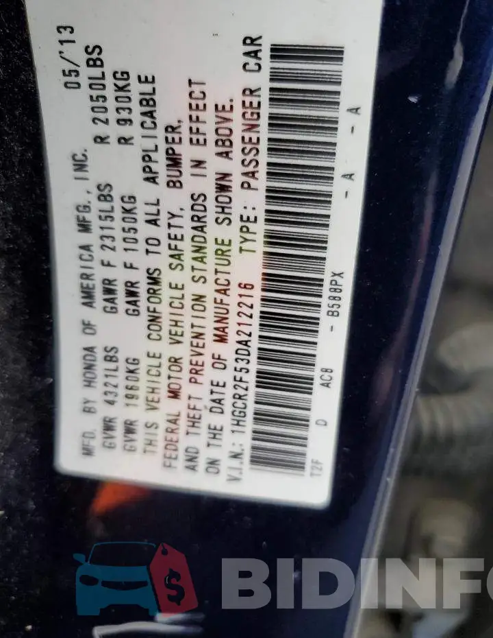 1HGCR2F53DA212216 Photo# 12