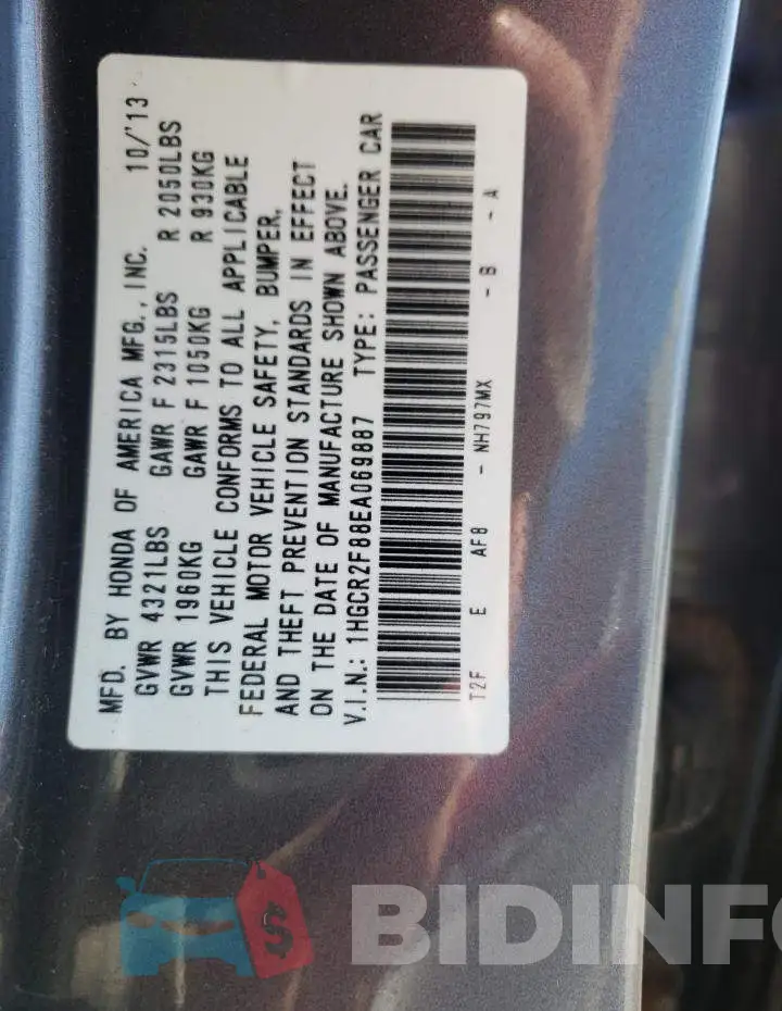 1HGCR2F88EA069887 Photo# 10