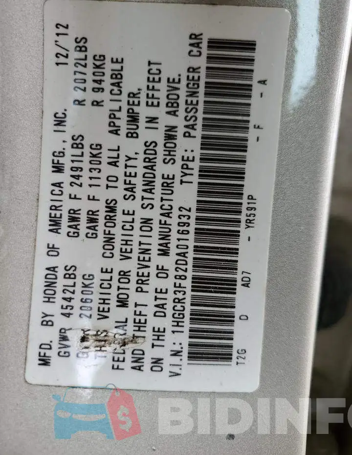 1HGCR3F82DA016932 Photo# 10