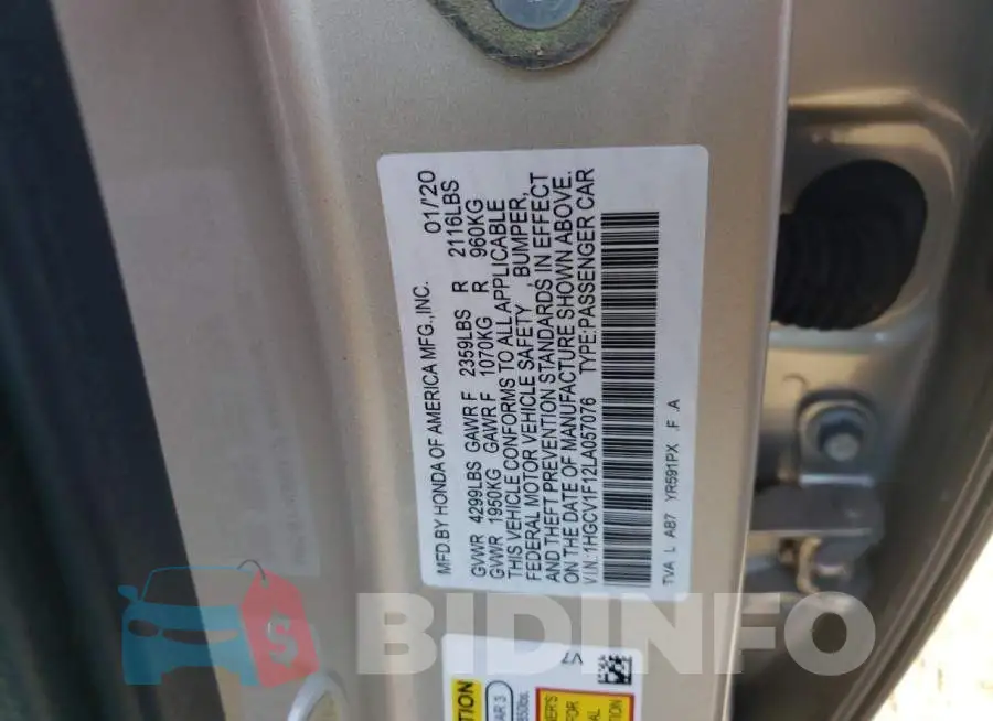 1HGCV1F12LA057076 Photo# 12