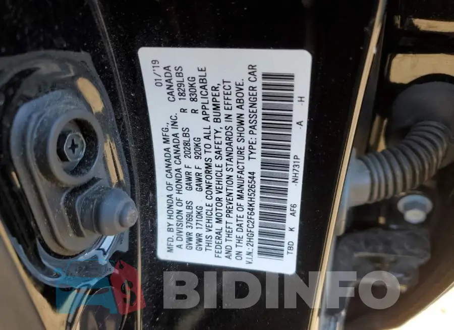 2HGFC2F64KH526544 Photo# 10