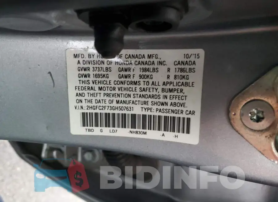 2HGFC2F73GH507631 Photo# 12