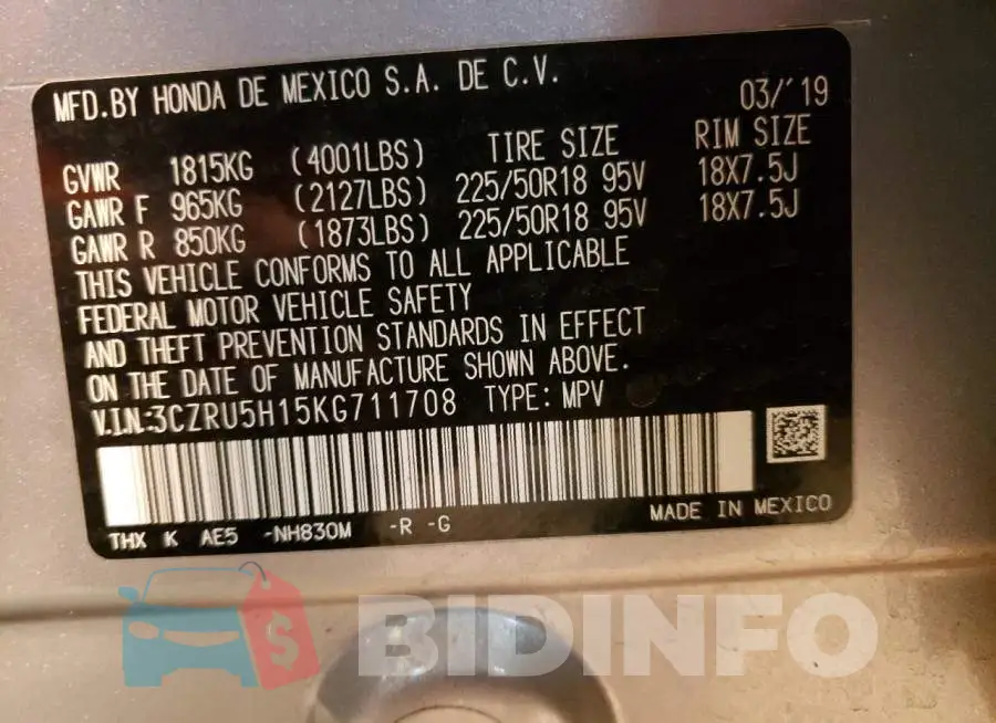 3CZRU5H15KG711708 Photo# 12