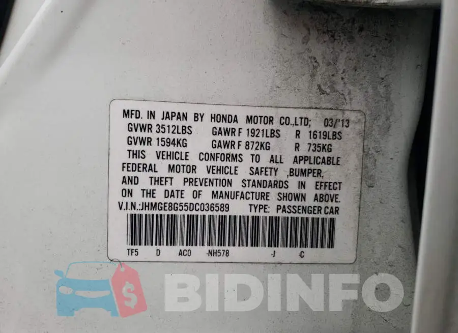 JHMGE8G55DC036589 Photo# 12